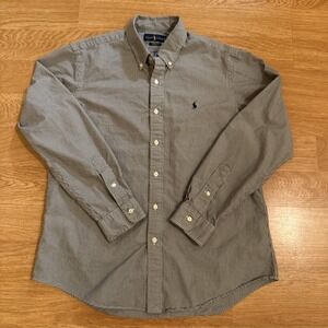 RALPH LAUREN Shirt Men's Black Large Custom Fit Lightweight Gingham Check Preppy